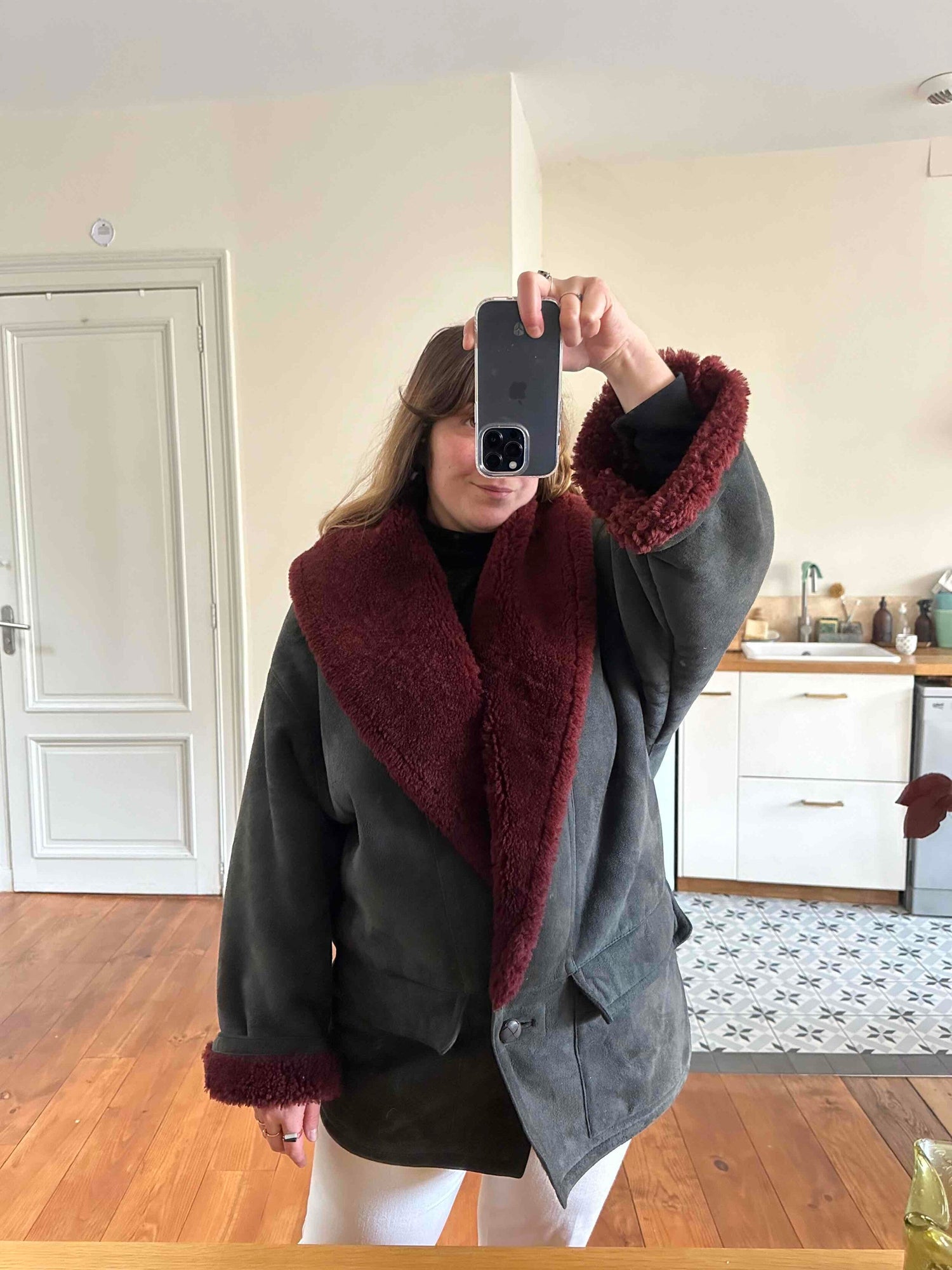 Wool-lined leather coat