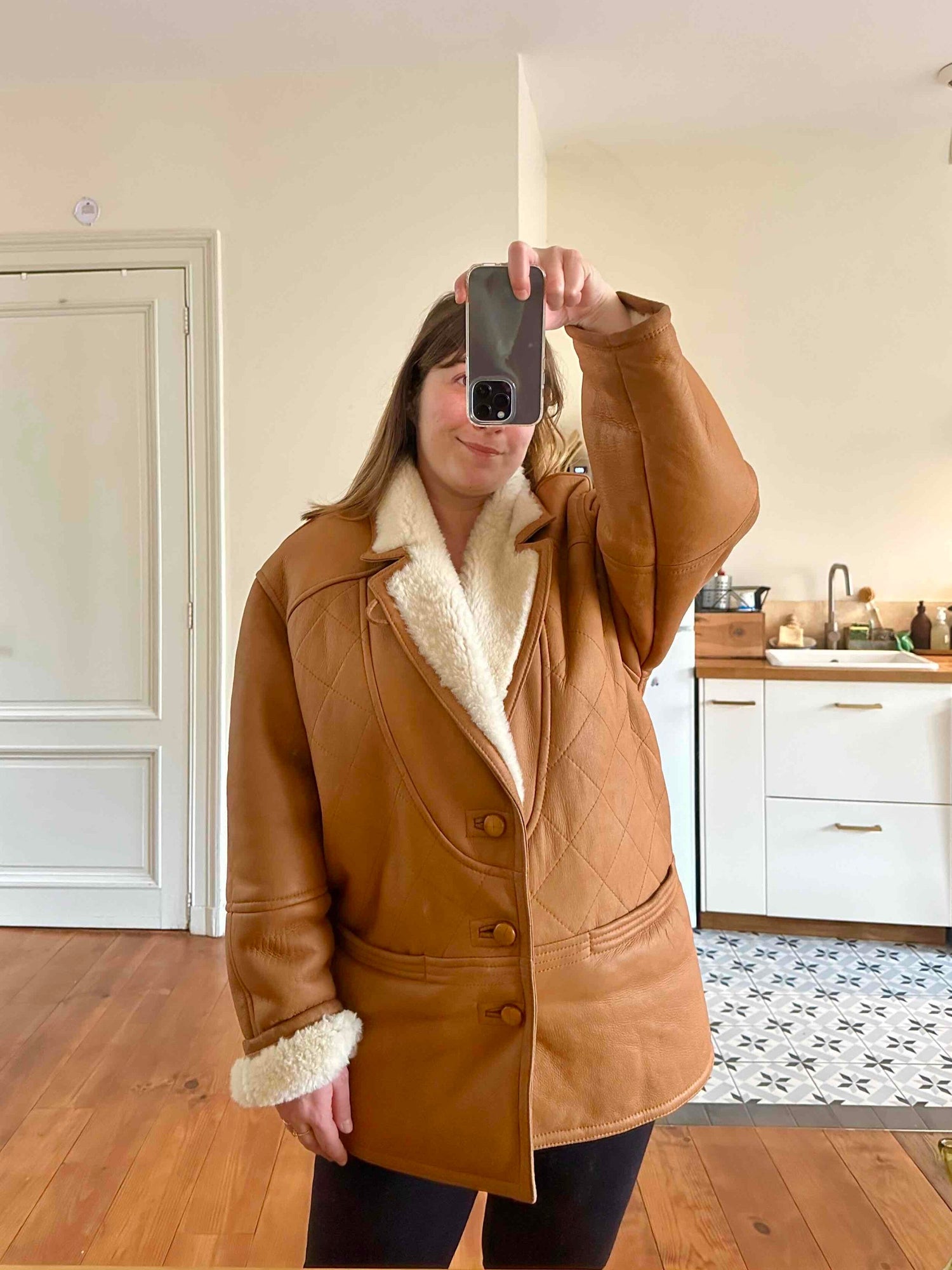 Wool-lined leather coat