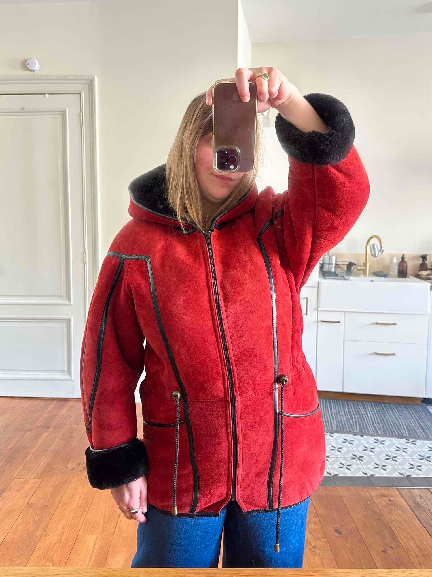 Wool-lined leather coat