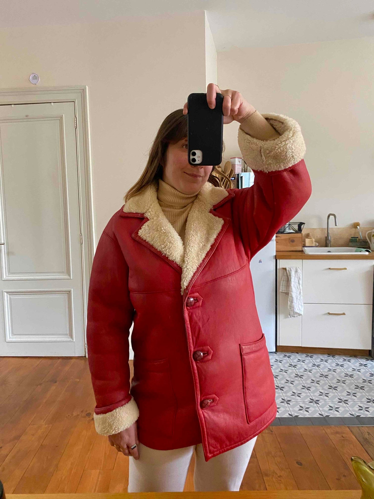 Wool-lined leather coat