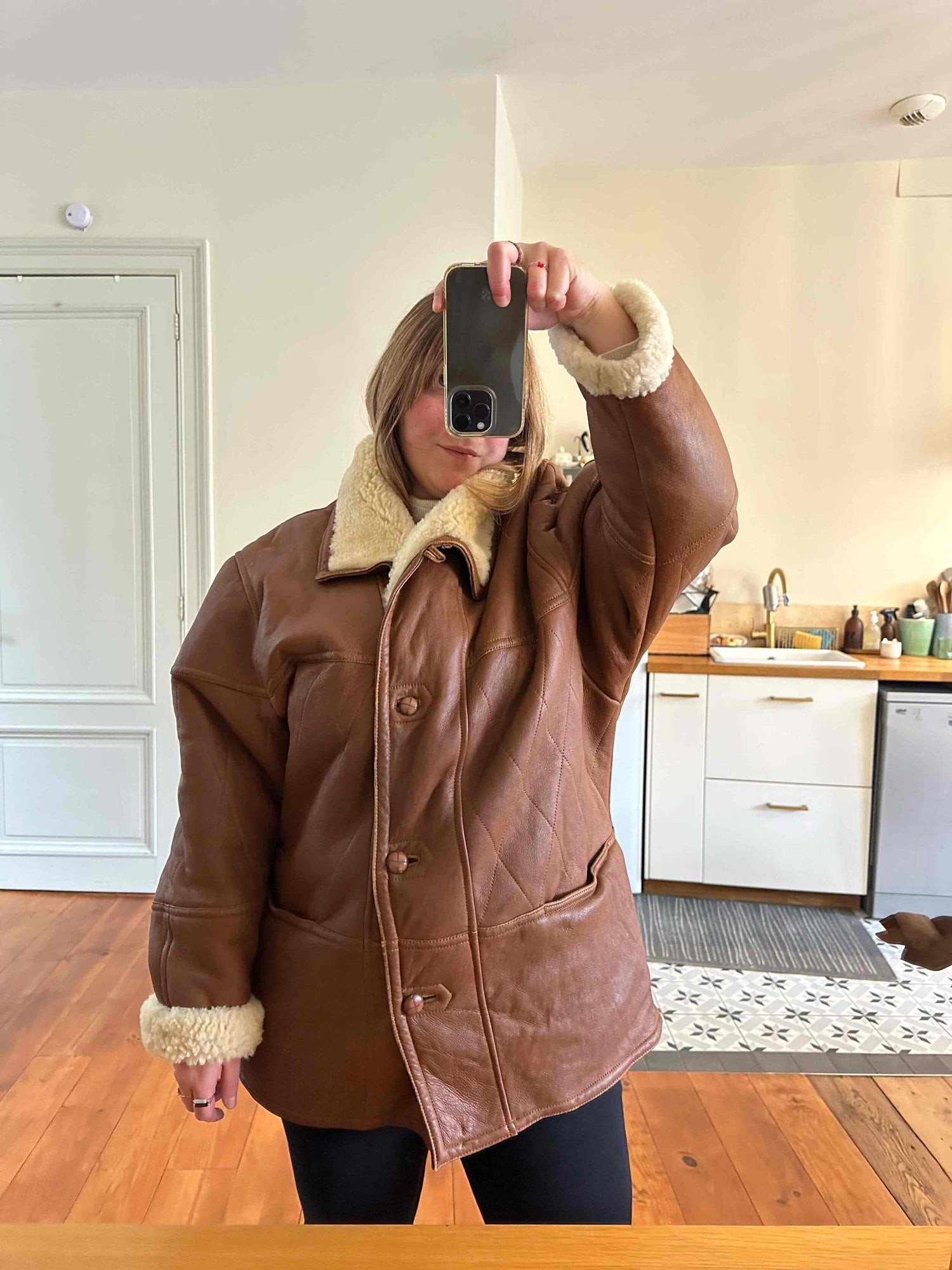 Wool-lined leather coat