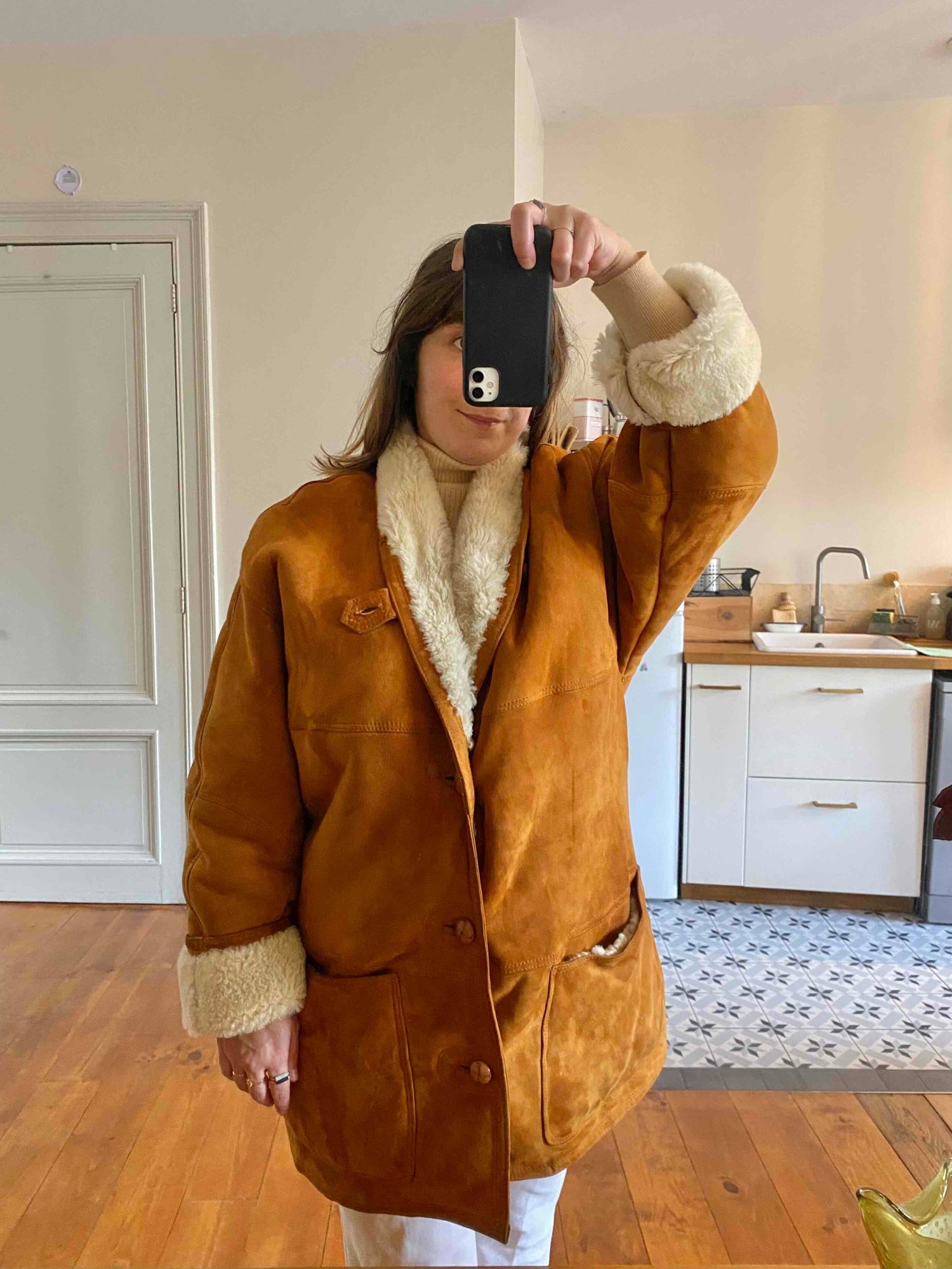 Wool-lined leather coat