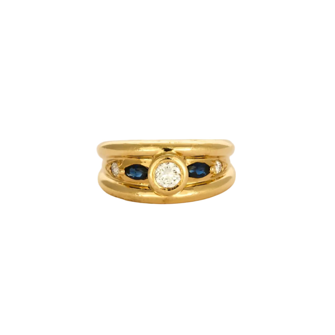 Bague en or jaune, saphir et diamants