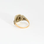 Bague Art déco, deux ors, perle bouton et diamants