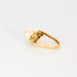 Bague en or jaune, perle de culture et diamants