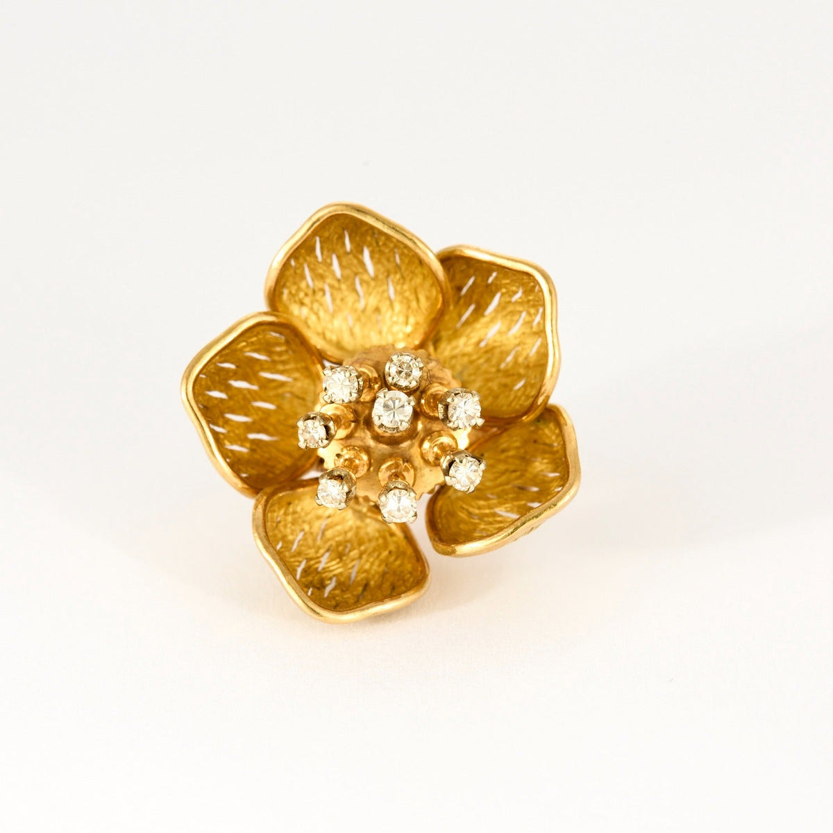Parure florale - Broche et boucles d'oreilles or jaune, diamants