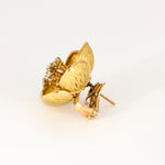 Parure florale - Broche et boucles d'oreilles or jaune, diamants