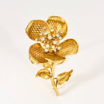 Parure florale - Broche et boucles d'oreilles or jaune, diamants