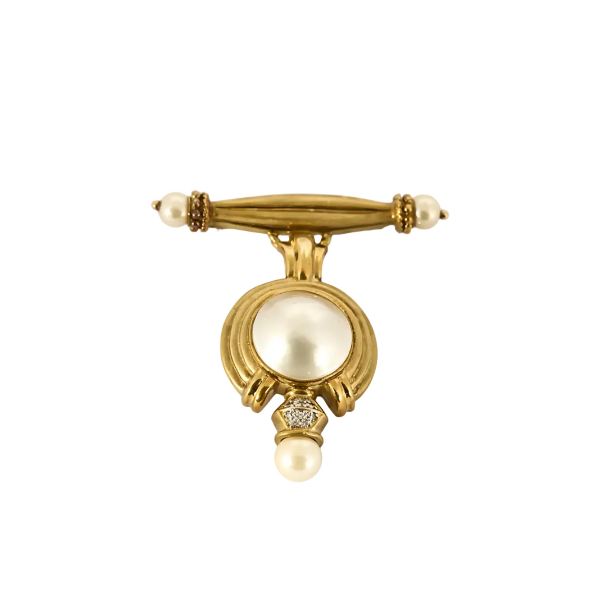 Broche en or jaune et perles de culture