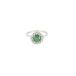Bague marguerite en or blanc, émeraude et diamants