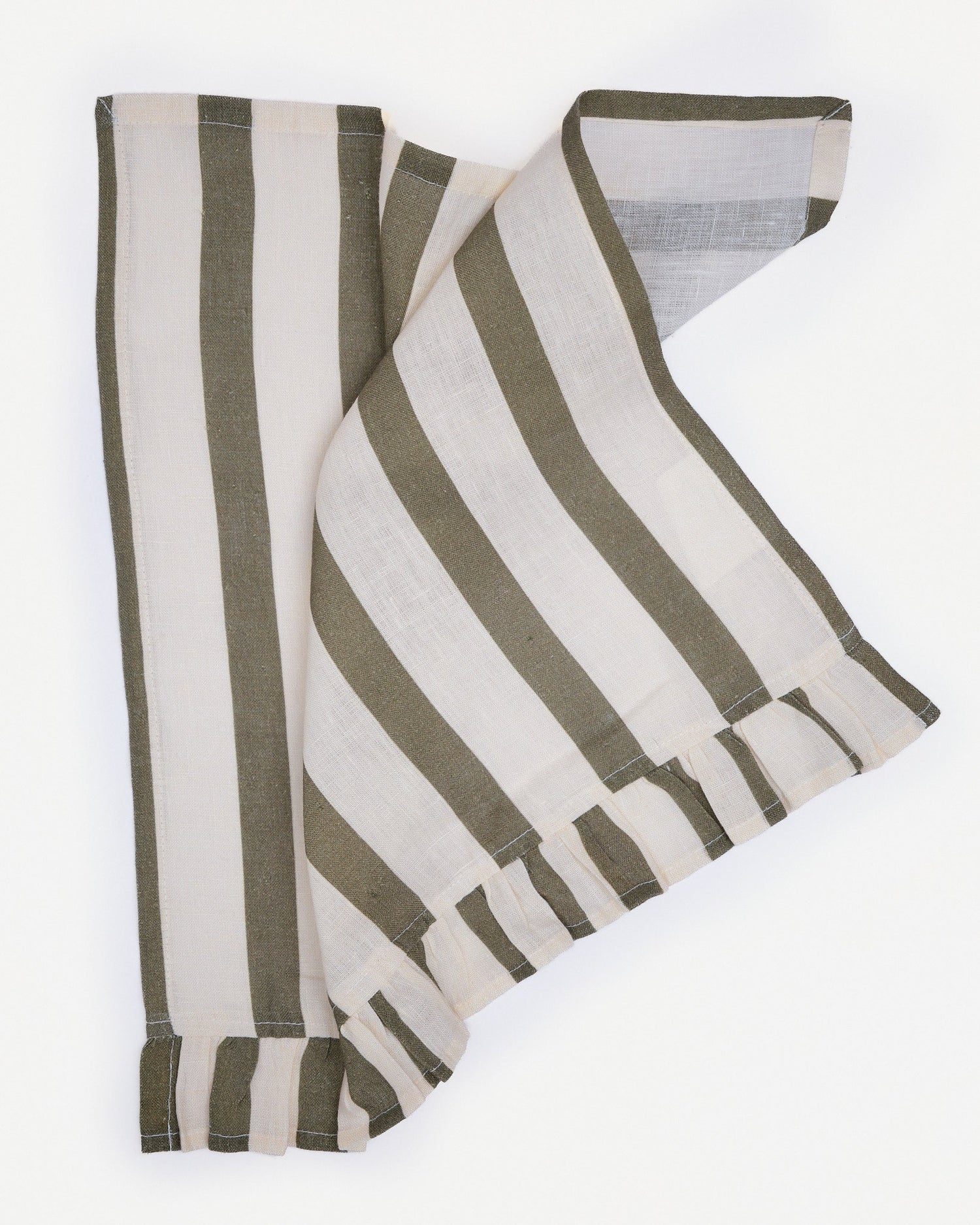 Olive & Ivory Thin Stripe Frill Napkins Set of 2