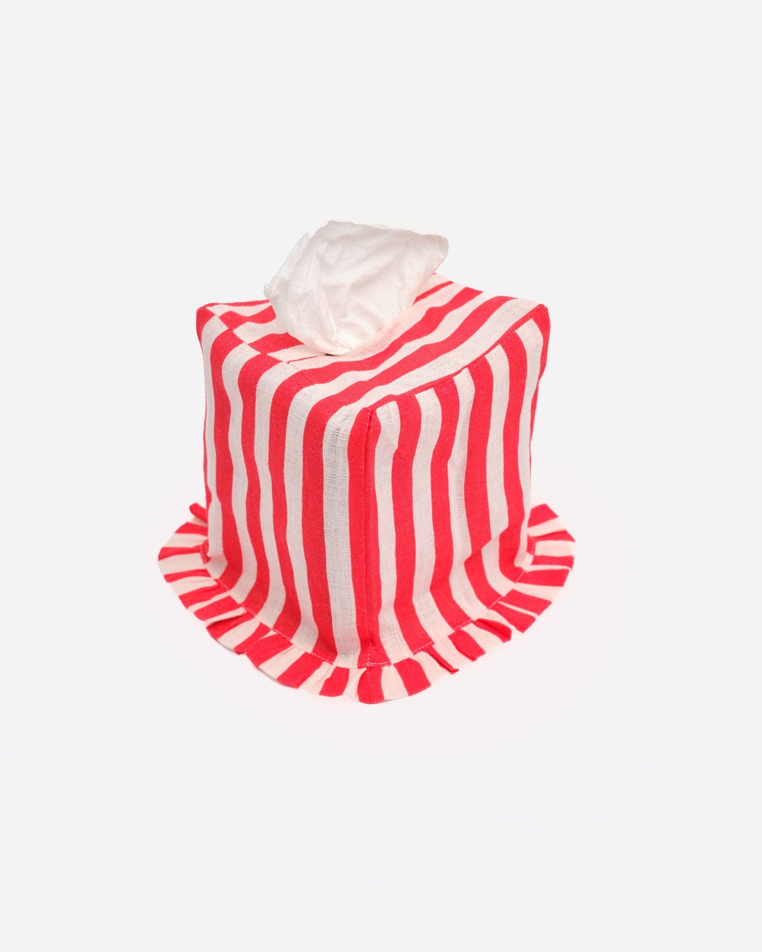 Cherry Red Candy Stripe Square Tissue Box Cover