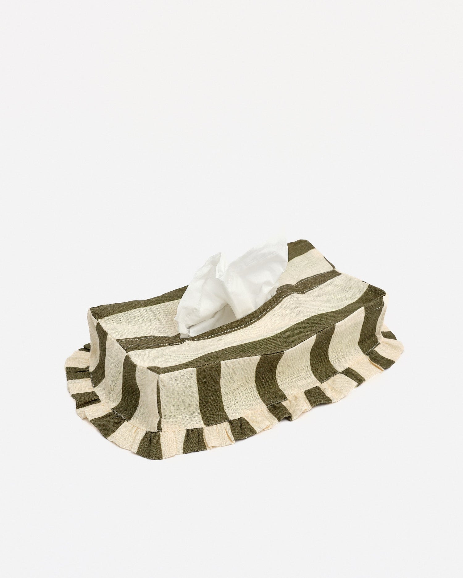 Olive & Ivory Thin Stripe Rectangle Tissue Box Cover