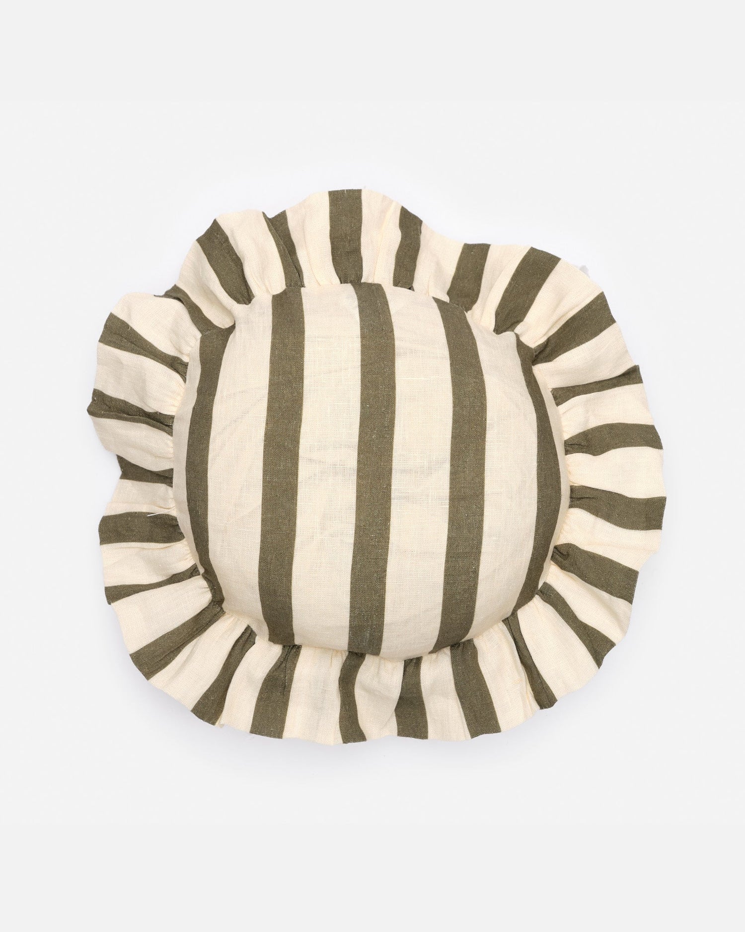 Olive & Ivory Thin Stripe Round Cushion Cover