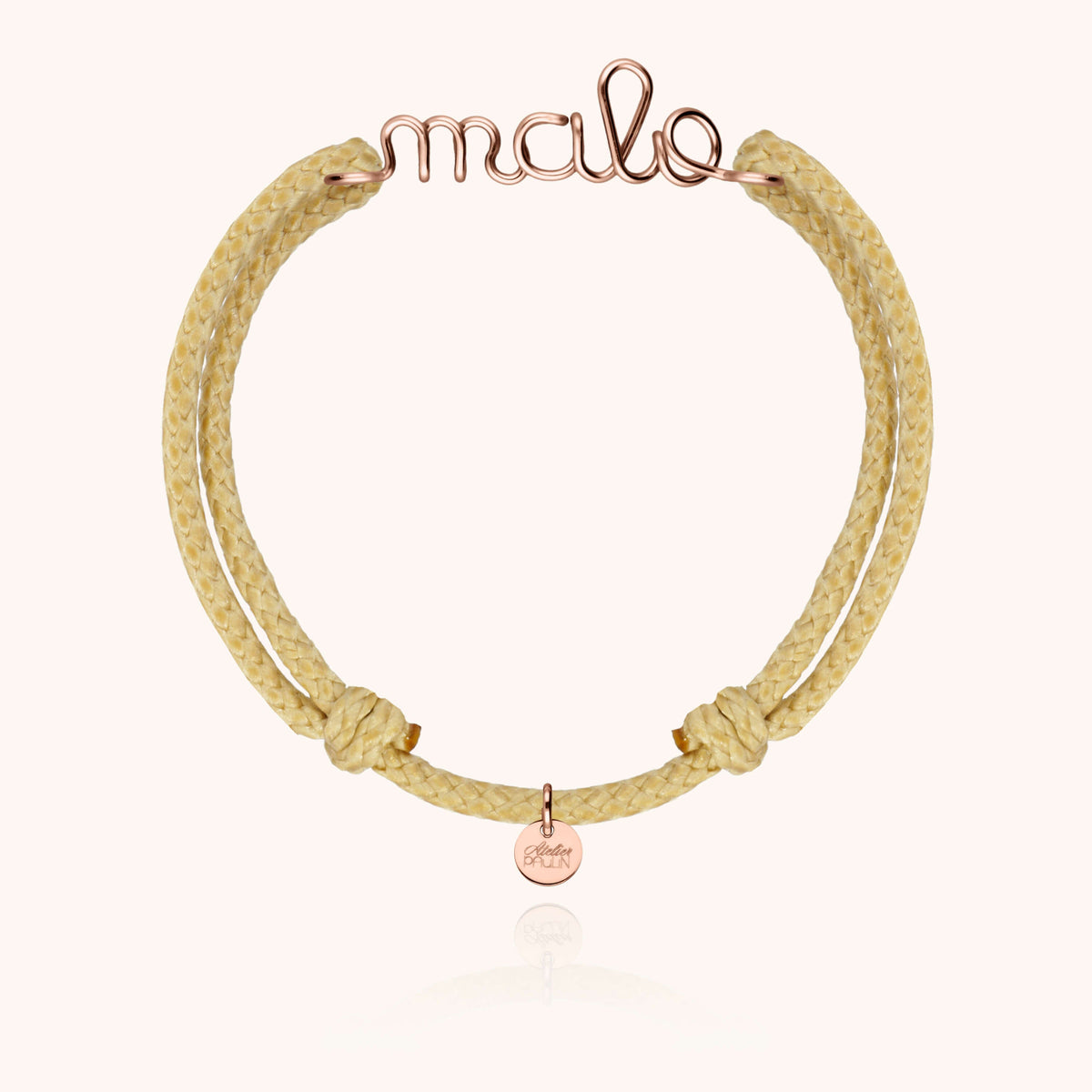Bracelet Cordon Ciré Personnalisé Homme — gros plan sur le fermoir, or rose laminé