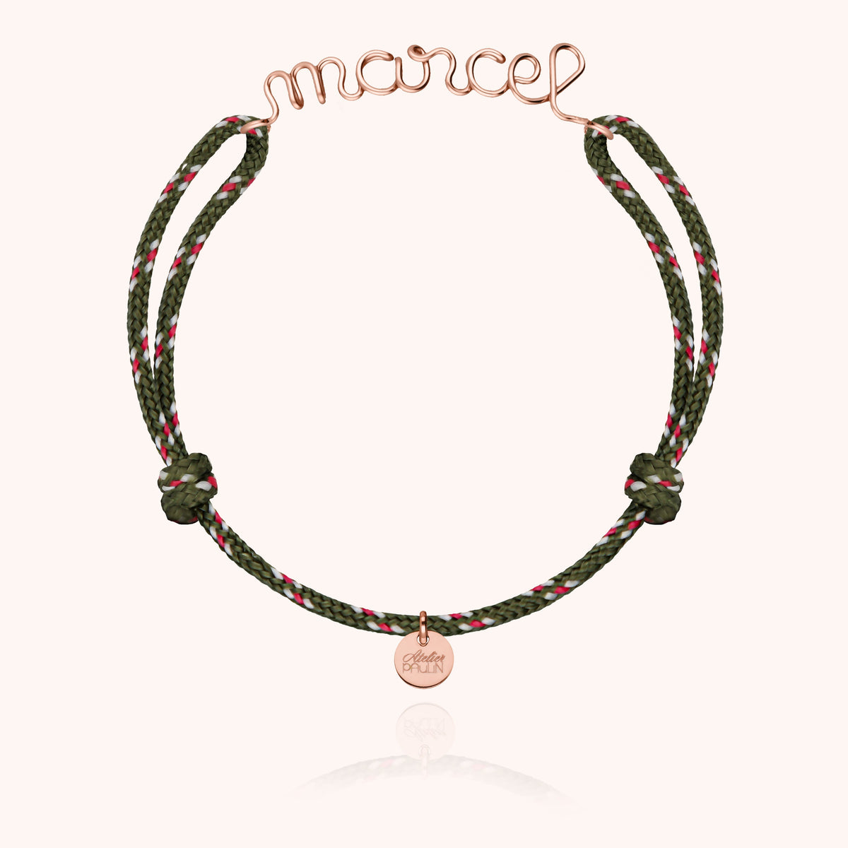 Bracelet Cordon Knot Personnalisé Homme porté au poignet — or rose laminé expédition rapide et sécurisée