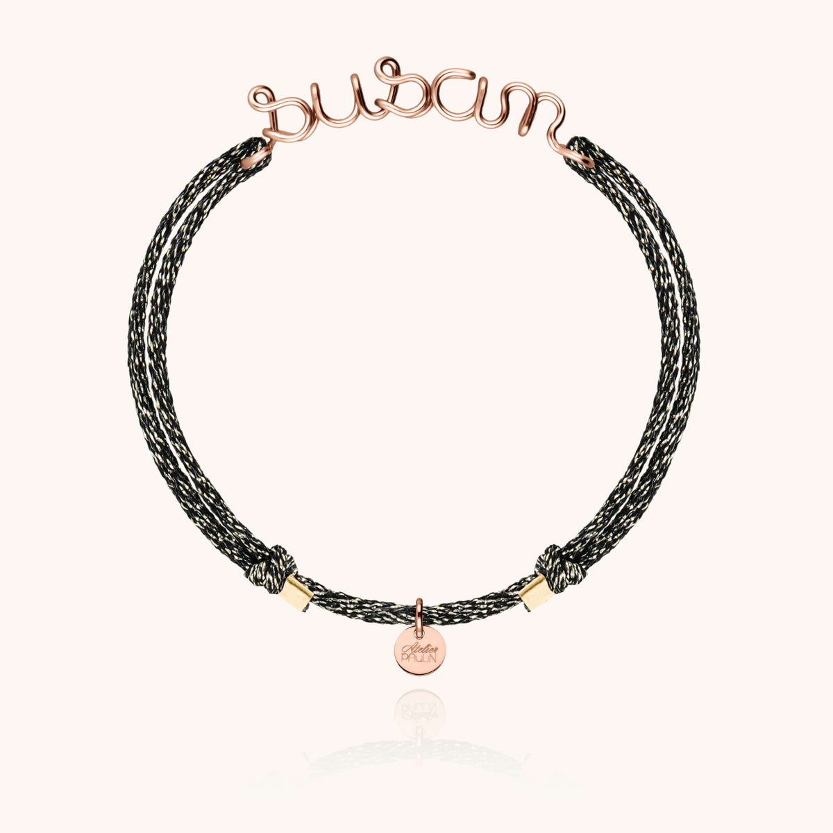 Bracelet Cordon Lurex Personnalisé — détail du fil métallique, or rose laminé