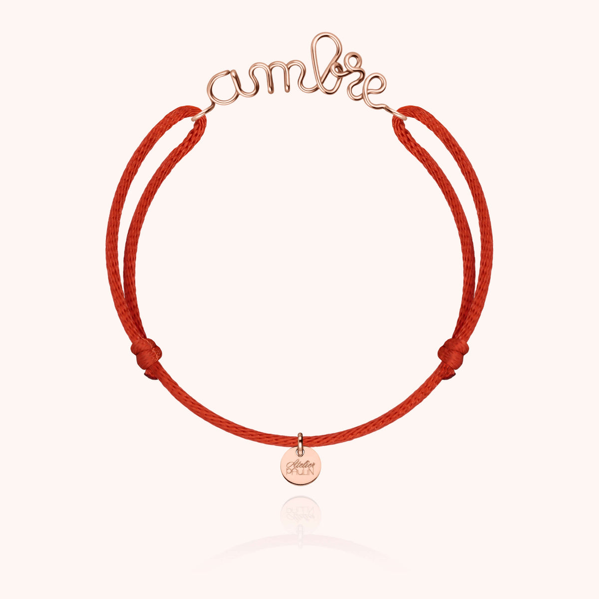 Bracelet Cordon Original Personnalisé porté au poignet — or rose laminé livraison express sécurisée