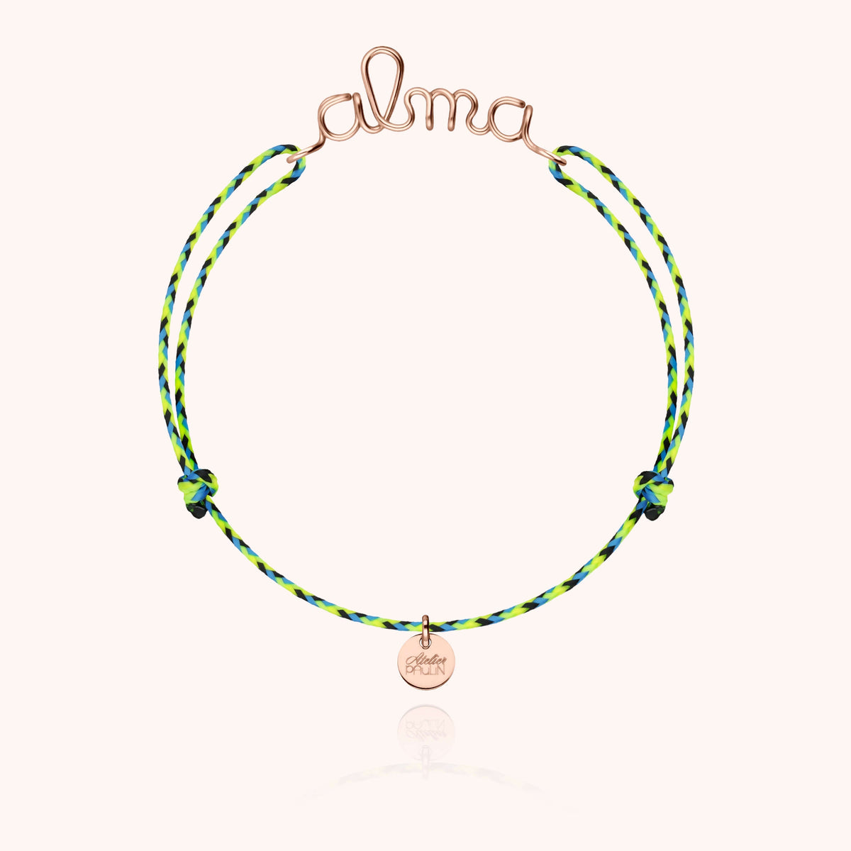 Bracelet Cordon Slim Knot Personnalisé — détail du fil métallique, or rose laminé