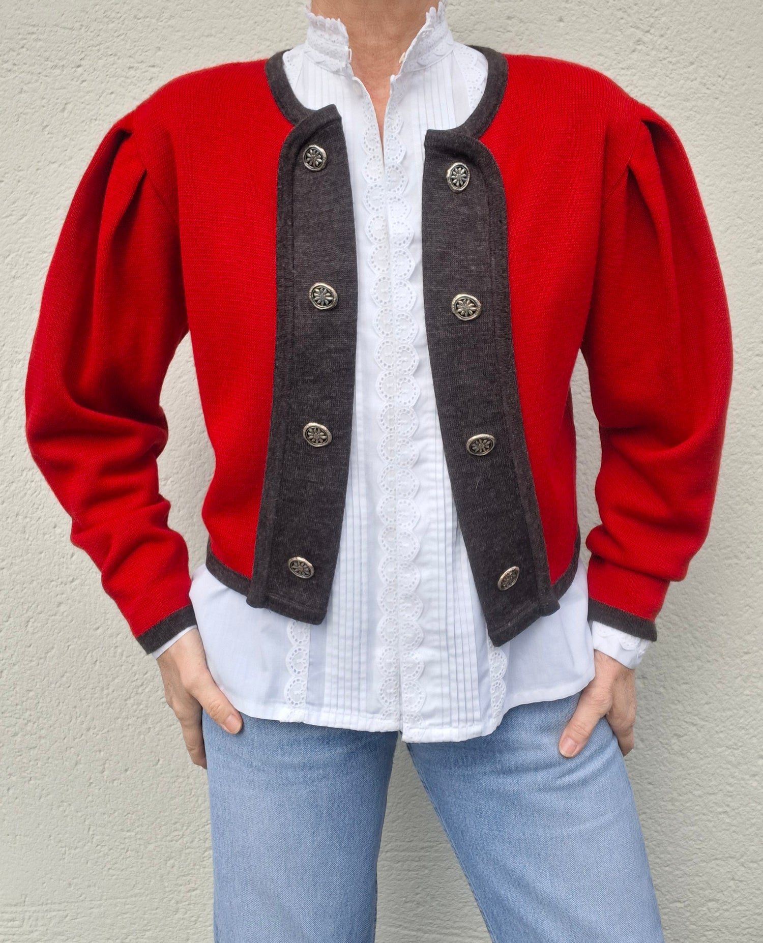 Cardigan Autrichien Laine Rouge