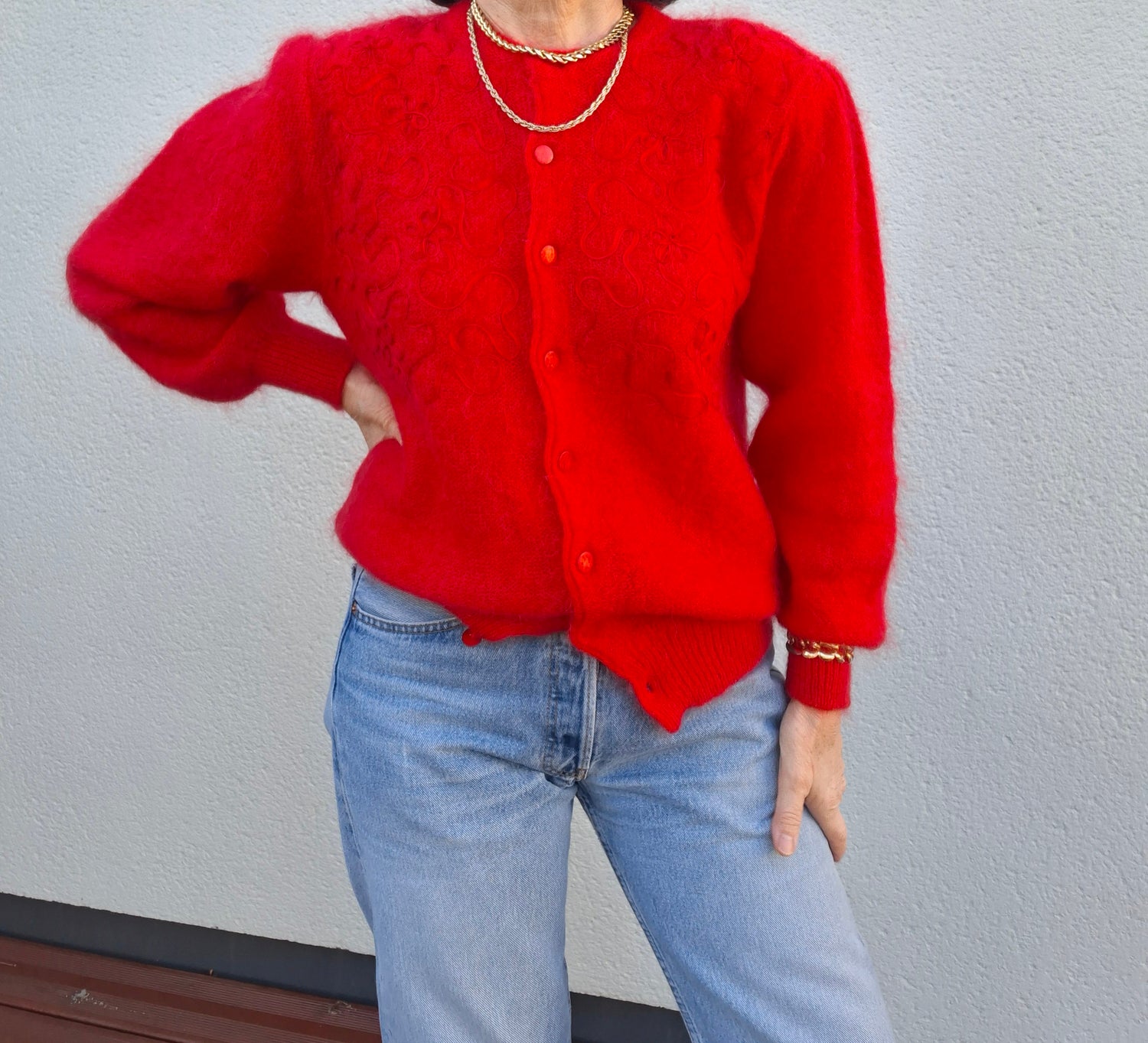 Cardigan Brodé Laine Rouge