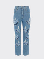 Women's High Waist Blue Jeans | Floral Embroidery | Sustainable | Fanfare