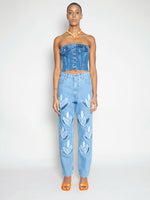 Women's High Waist Blue Jeans | Floral Embroidery | Sustainable | Fanfare