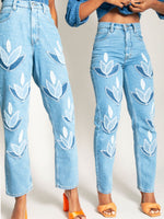 Women's High Waist Blue Jeans | Floral Embroidery | Sustainable | Fanfare