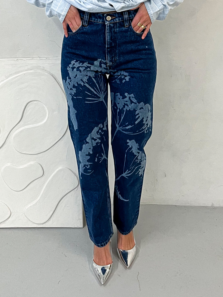 High Waisted Organic & Recycled Laser Dandelion Dark Blue Jeans

