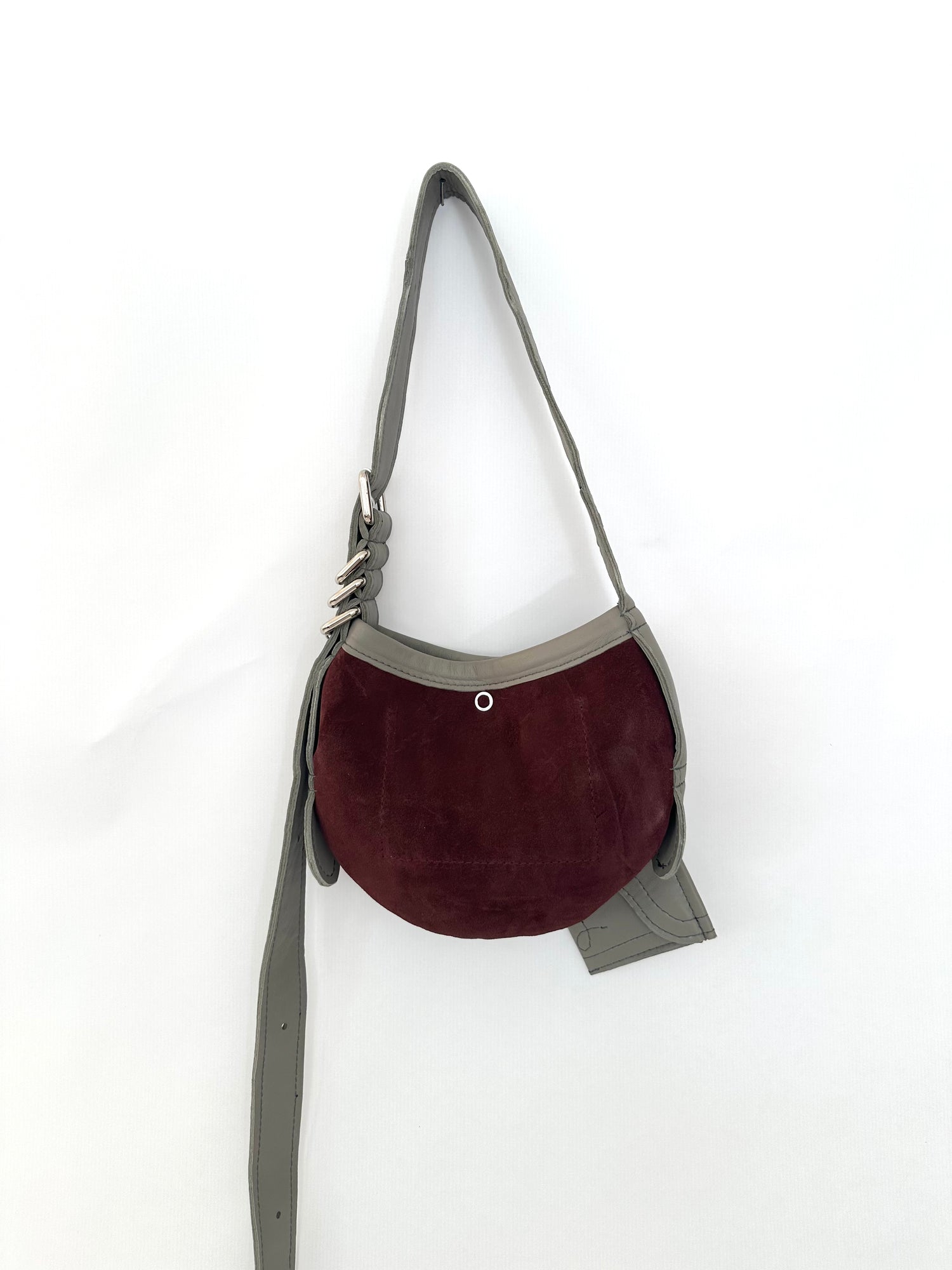 Mini Sac En Cuir Bordeaux / Gris + Porte Feuille Surpiqué Cowboy