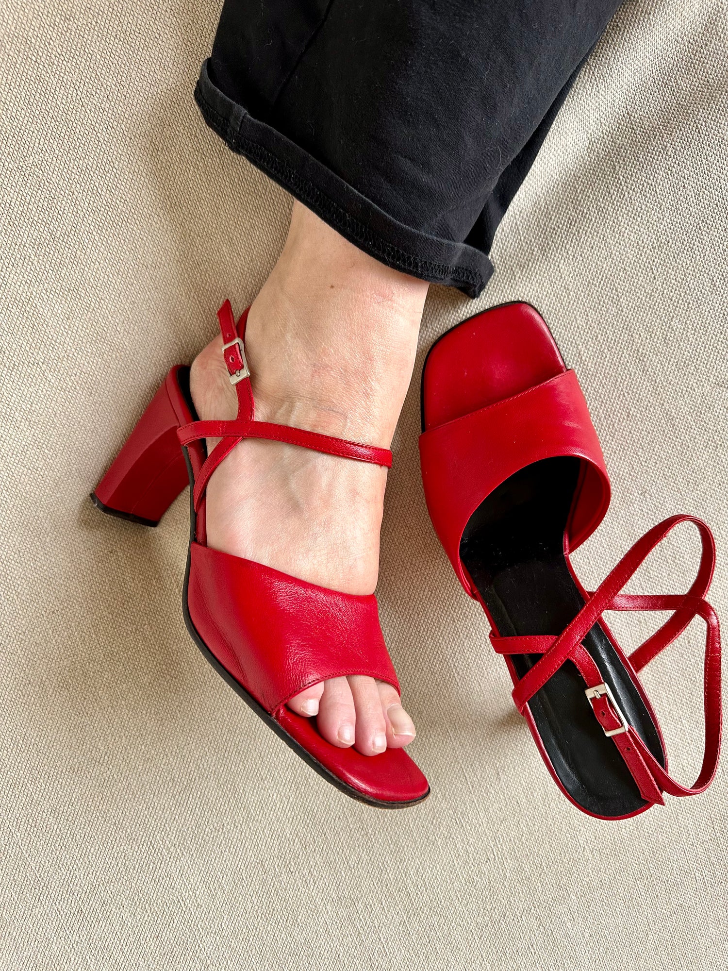 Sandales talons en cuir