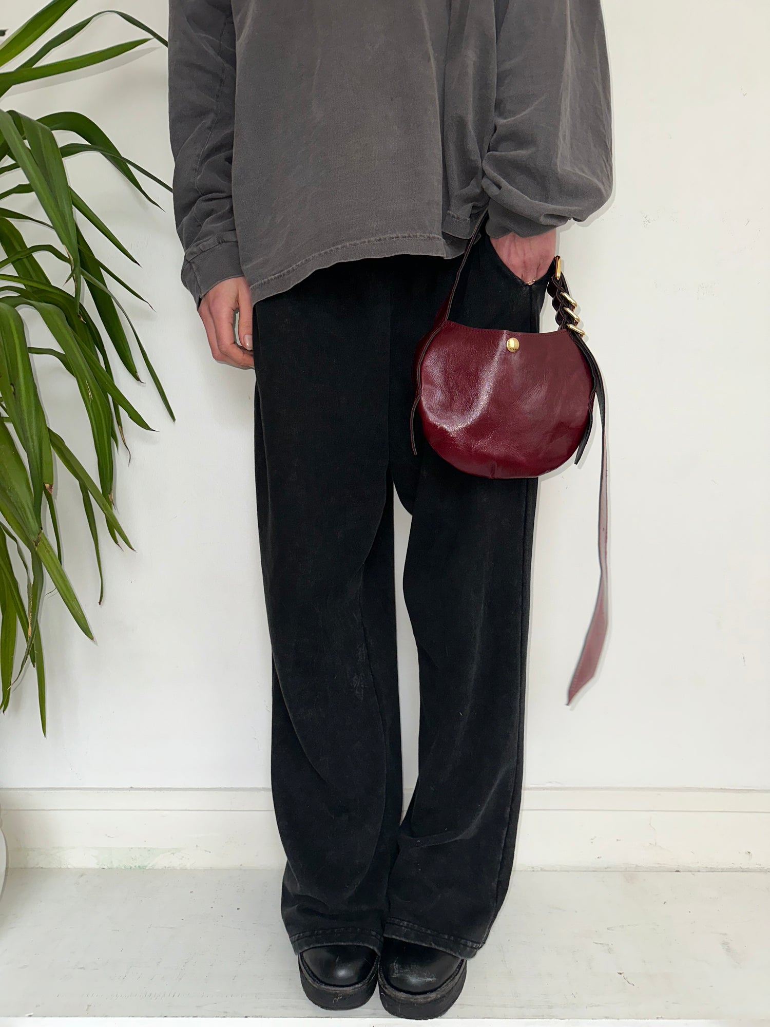 Mini Sac En Cuir Façon Vintage Bordeaux Et Boucle Dorée