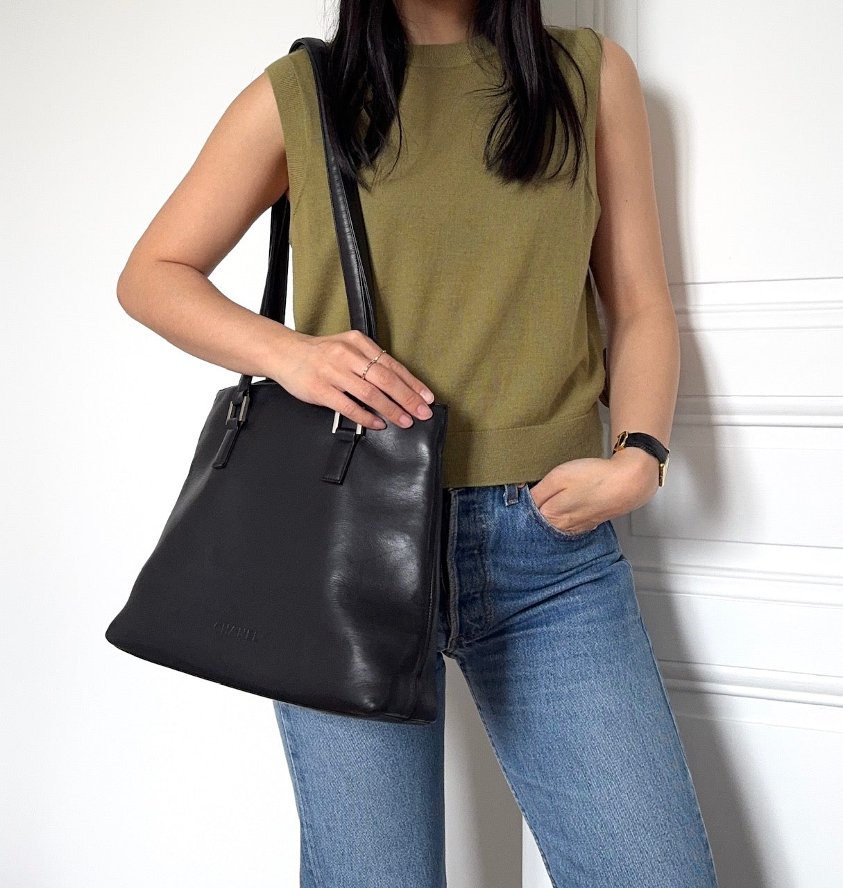Sac cabas en cuir lisse Chanel
