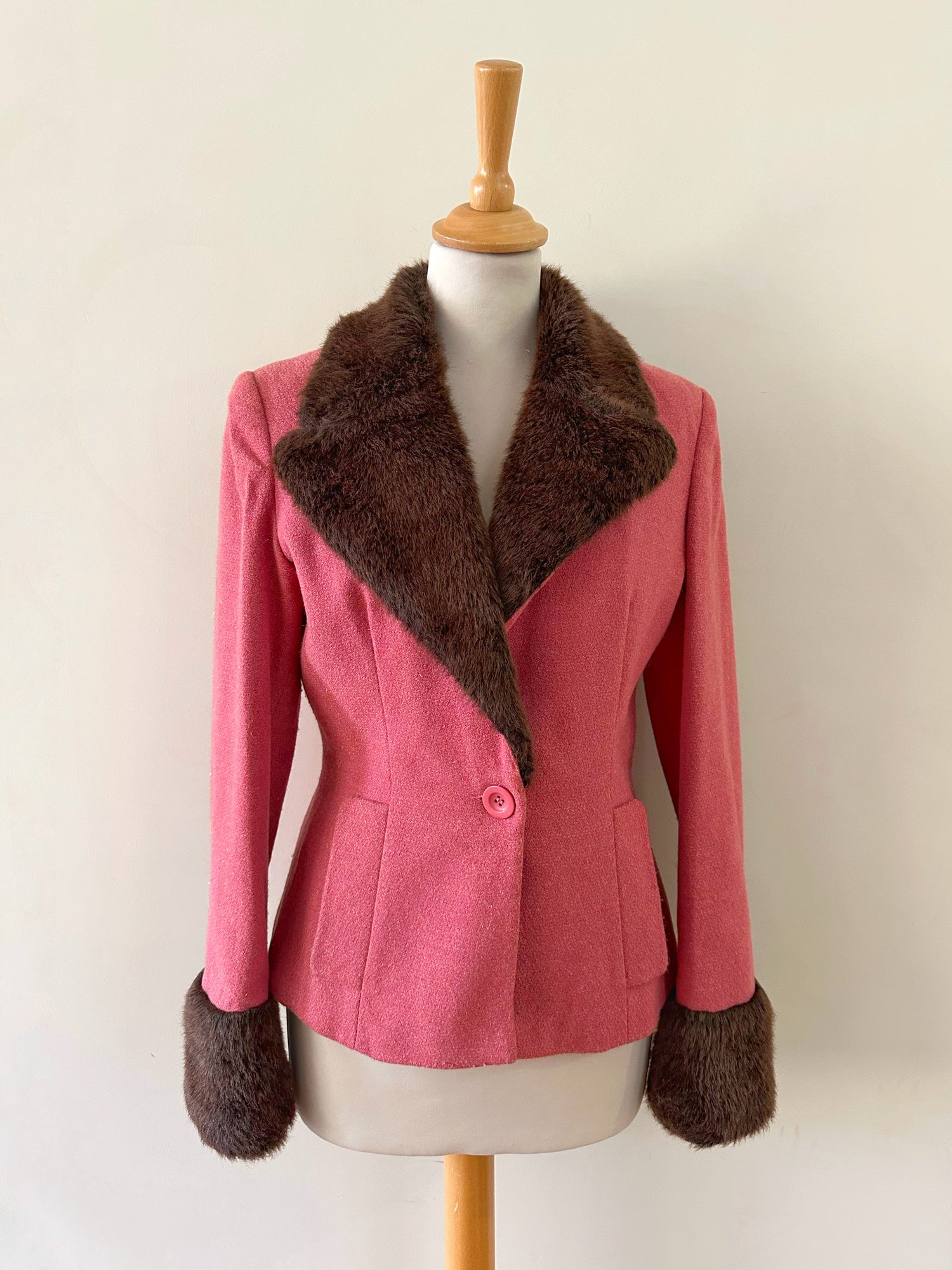 Blazer en laine col fausse fourrure