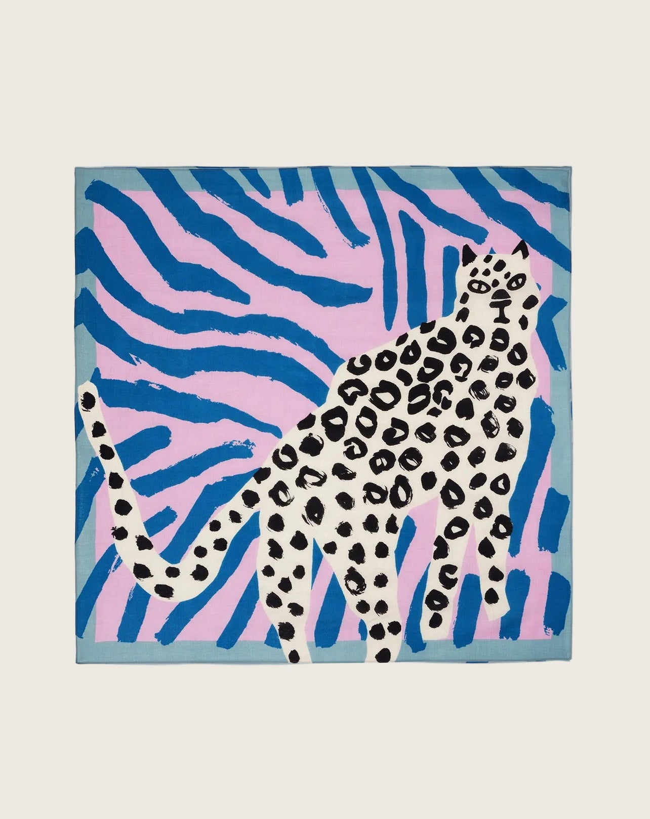 Carré Imprimé Léopard - Rose Loukoum/Bleu Canoe