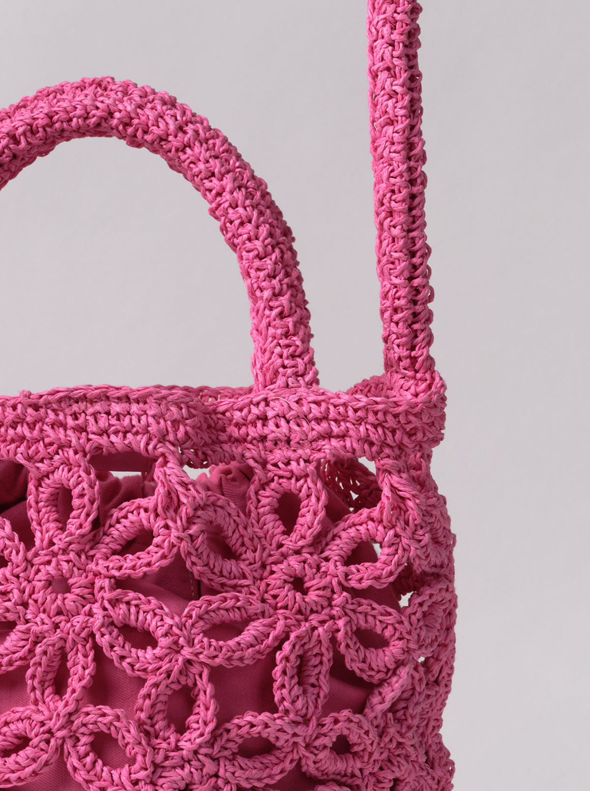 Sac Pink Raphia Flower Panier