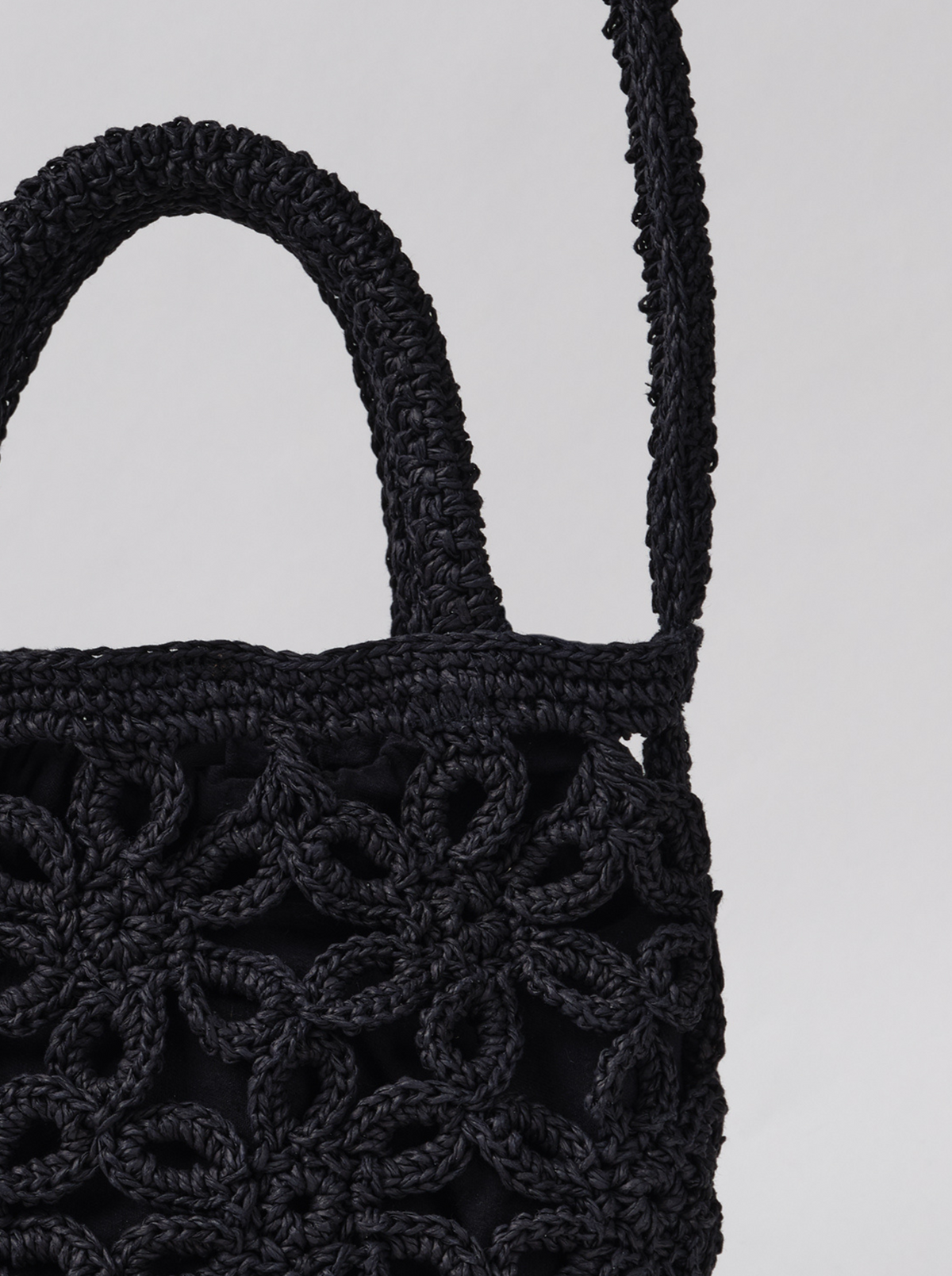 Sac Black Raphia Flower Panier