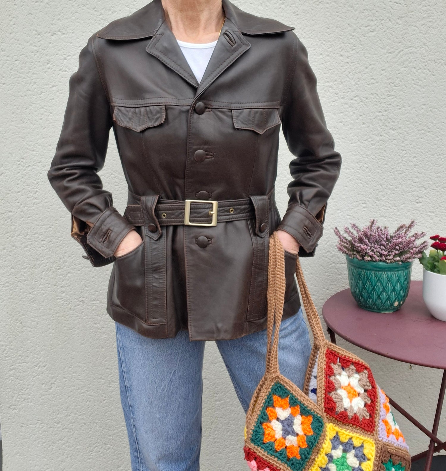 Saharienne en cuir marron