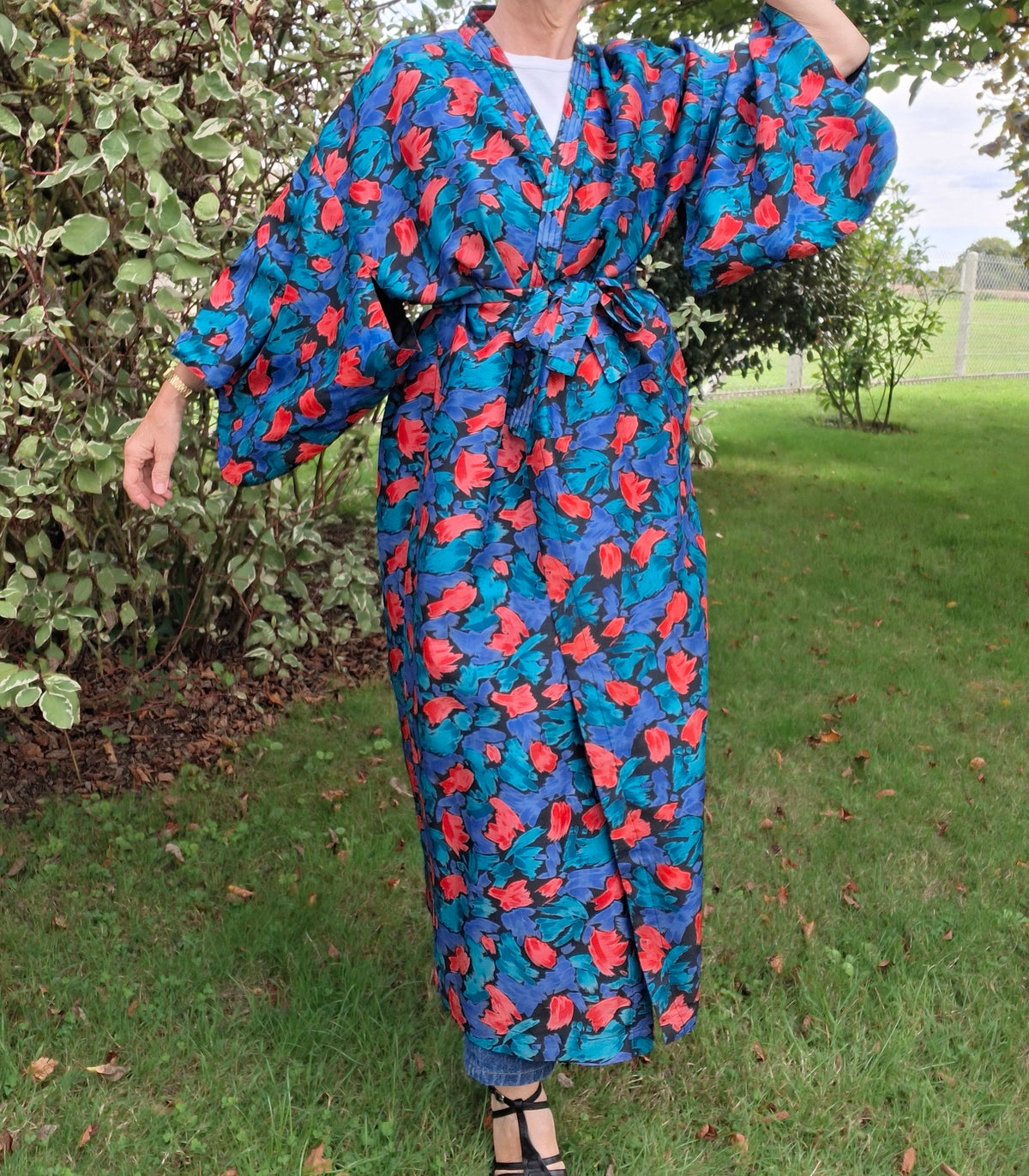 Kimono en soie à fleurs