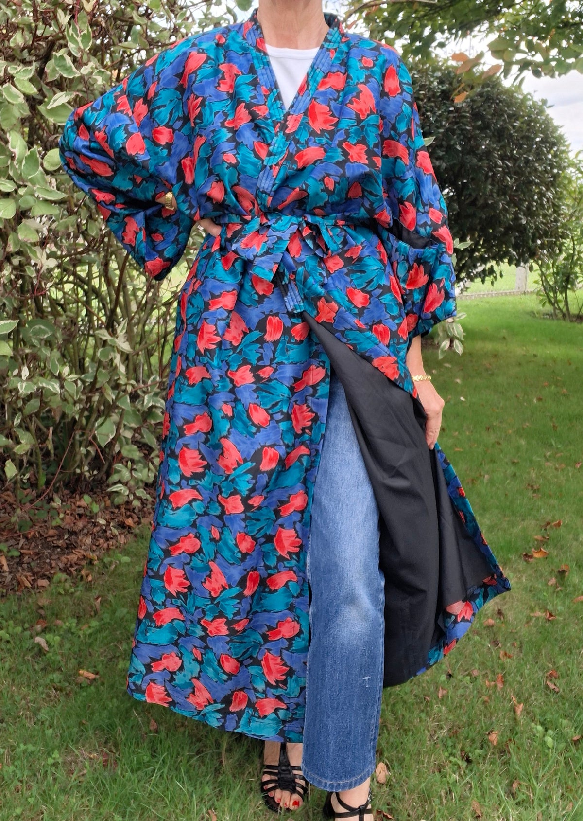 Kimono en soie à fleurs