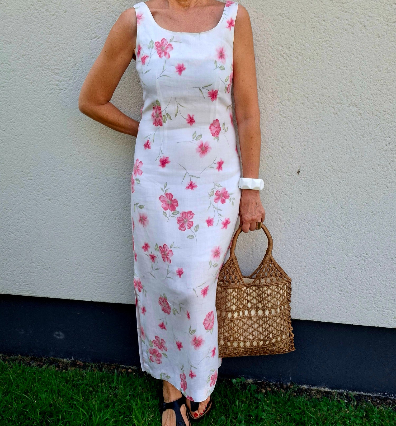 Robe longue à fleurs en lin