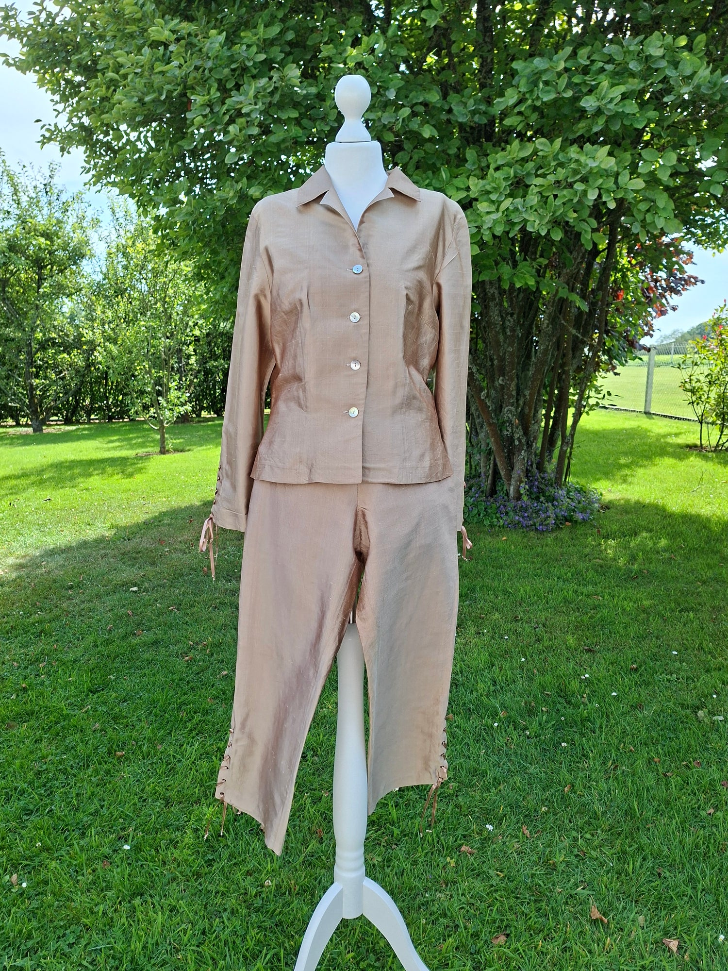 Ensemble capri et veste en soie 90's