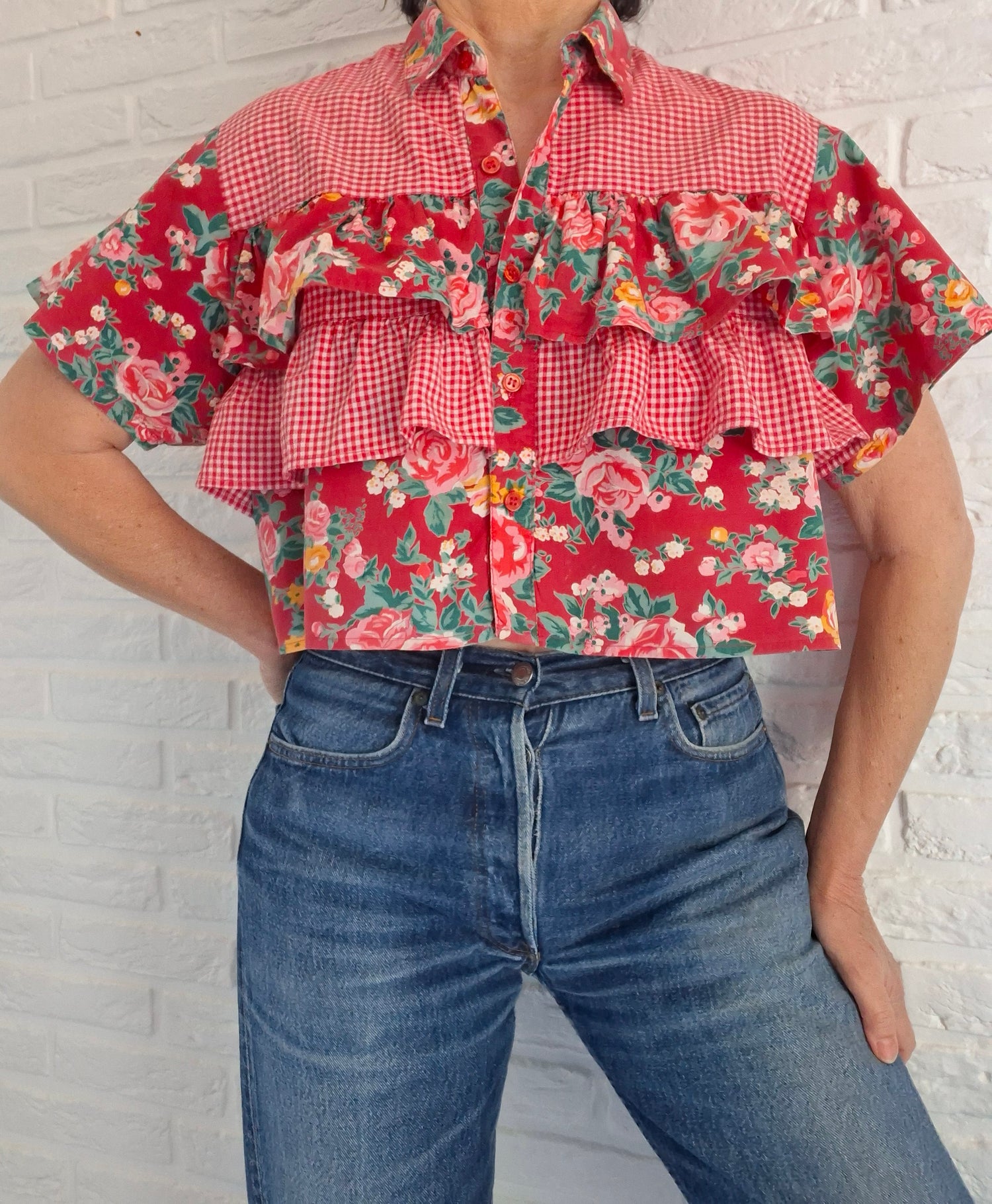 Crop top vichy et à fleurs