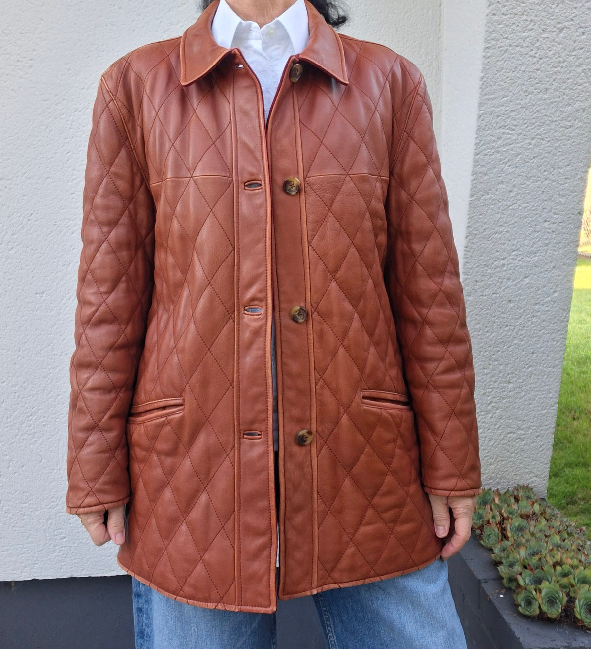 Veste matelassée cuir et cachemire