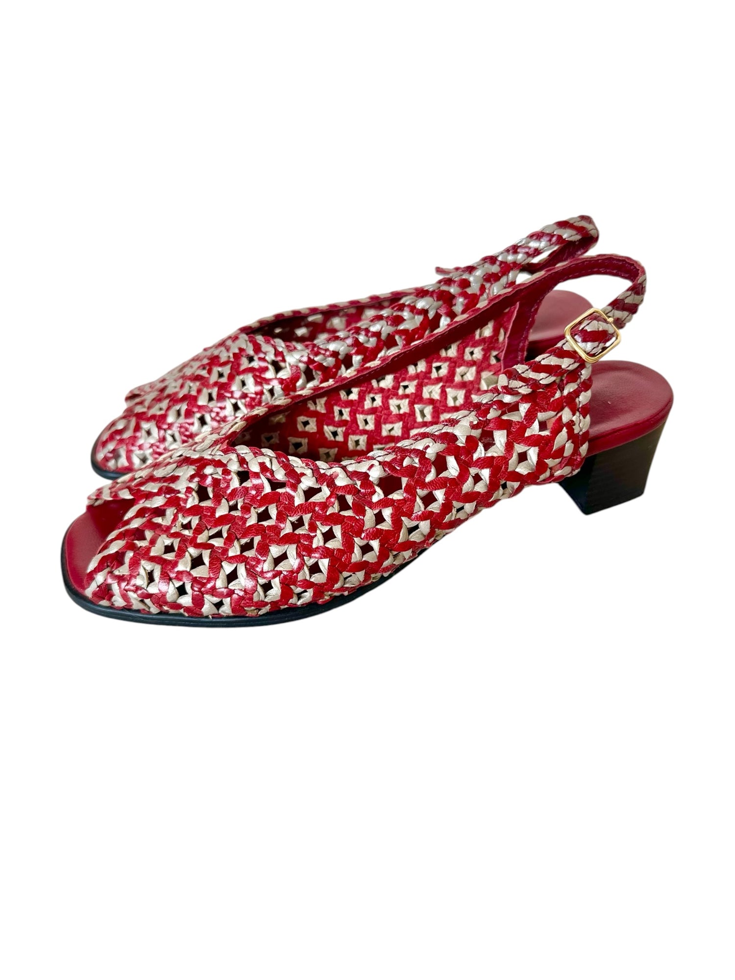 Sandales talons en cuir tressé