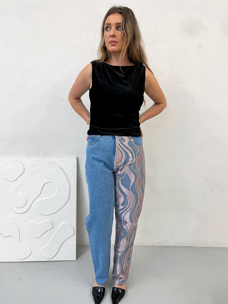 Rae High Waisted Organic Mom Fit Sparkle Jeans Pink