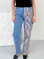 Rae High Waisted Organic Mom Fit Sparkle Jeans Pink