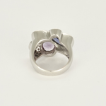 Bague moderniste en or gris, diamants, tourmaline rose et améthystes