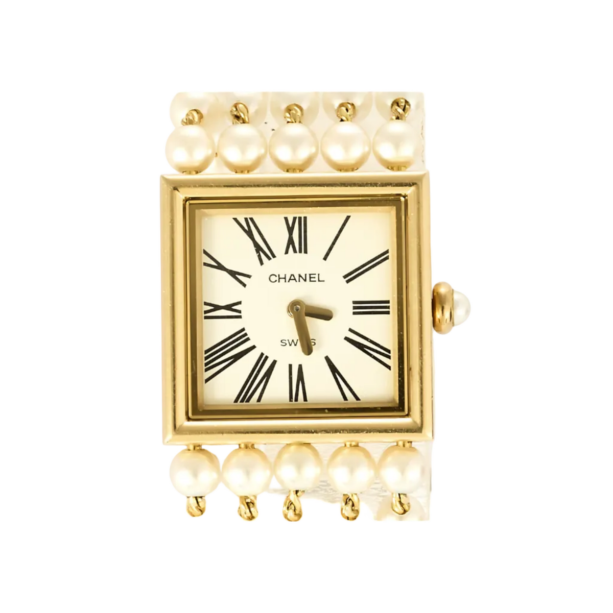 CHANEL - Mademoiselle - Montre bijou or jaune et perles