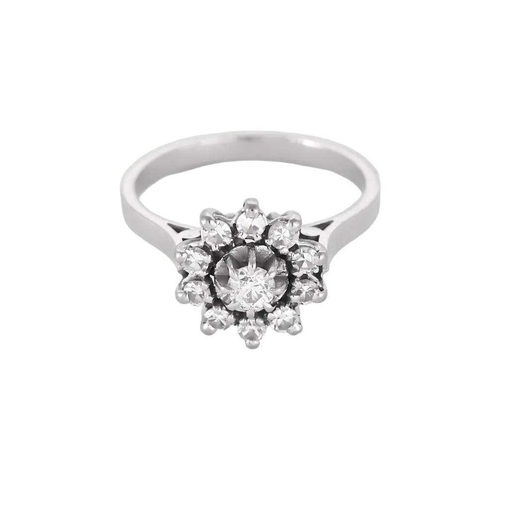Bague marguerite en platine et or gris diamants